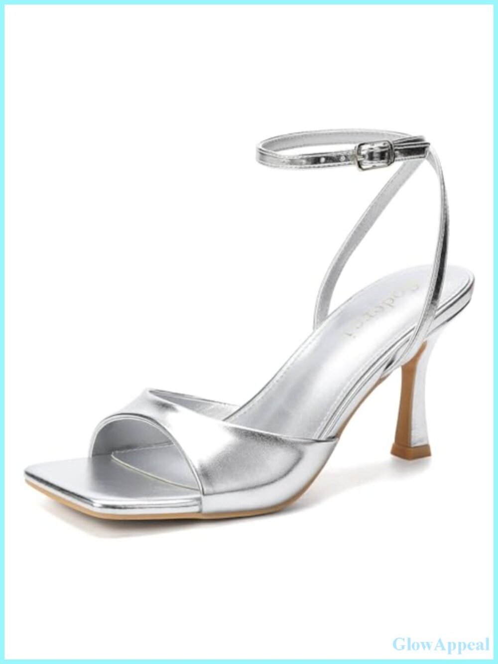 PU Mesh Kitten Heel Ankle Strap Square Toe Sandals